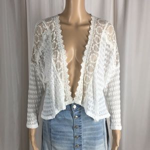 Monteau Lightweight Lace Accent Open Sweater. Size S.  EUC